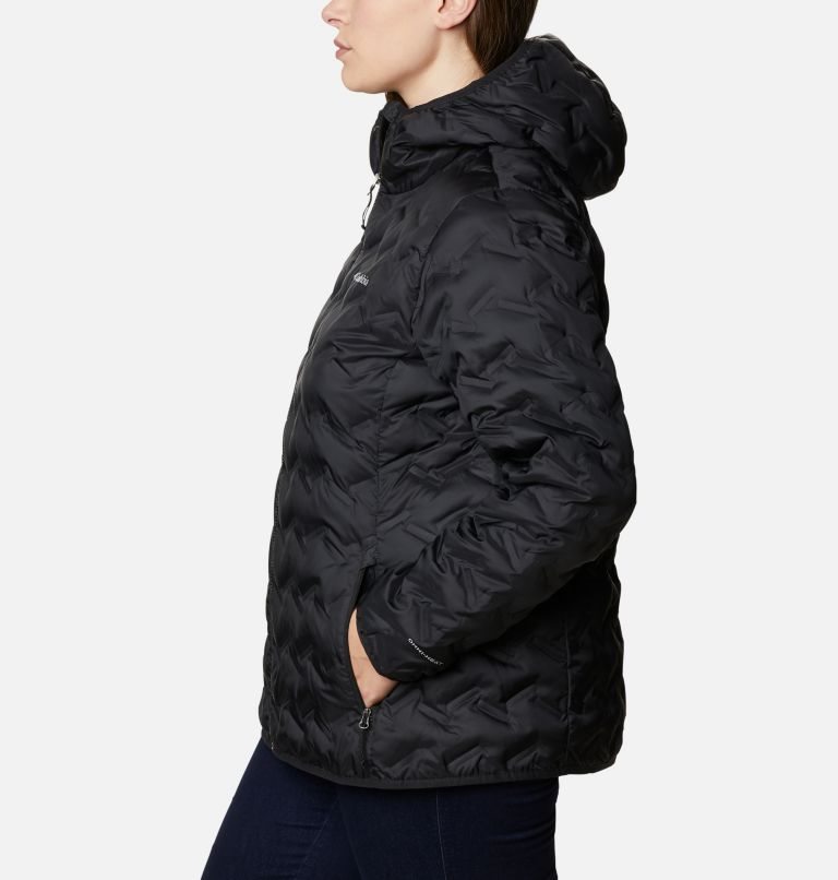 Women's Columbia Delta Ridge Hooded Down Jackets Black | Plus Size CA-U813C